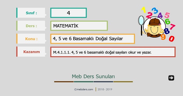 4 Sinif Matematik 4 5 Ve 6 Basamakli Dogal Sayilar Sunusu Meb Ders