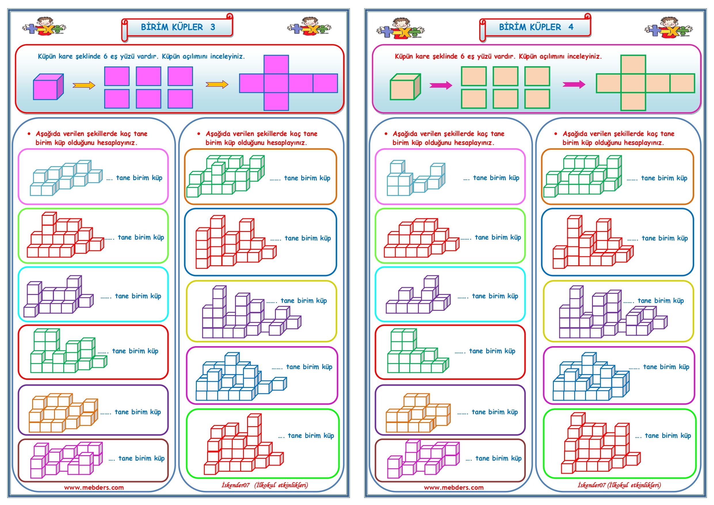 4.Sınıf Matematik Birim Küpler 3-4   (2 Sayfa)