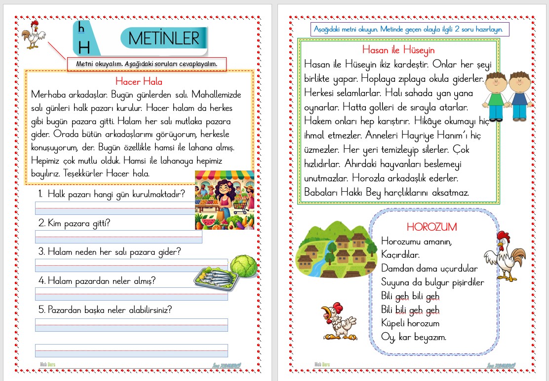 1. Sınıf İlk Okuma Yazma P Sesi METİNLER