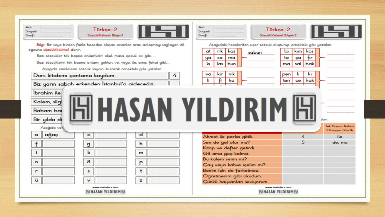 2.Sınıf Türkçe Sözcük Bilgisi Çalışma Sayfaları