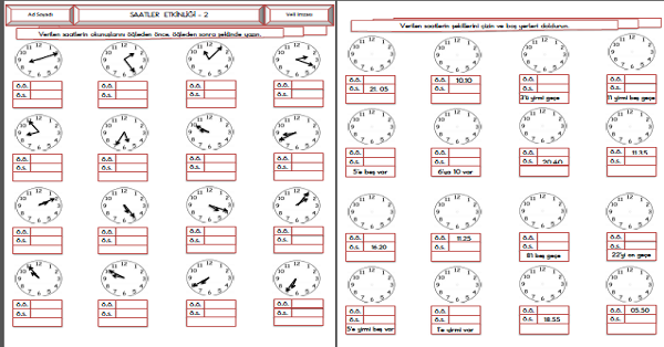 3.Sınıf - Matematik Saatler Etkinliği-10