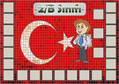 Model 54, 2B şubesi için Türk bayraklı fotoğraf eklemeli kapı süslemesi - 24 öğrencilik