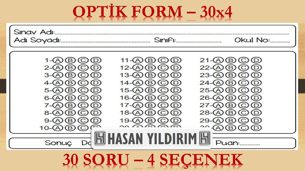 Optik Form - 30x4 (30 Soru - 4 Seçenek)