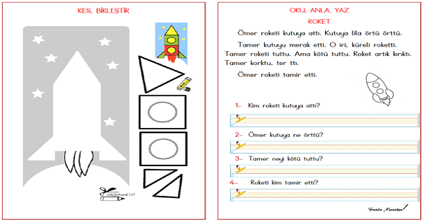 1.Sınıf İlk Okuma Yazma (R-r Sesi) Roket Yapma ve Oku-Anla-Yaz Metni