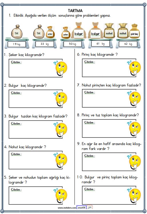 2. Sınıf Matematik Tartma ile İlgili Problemler Etkinliği 6