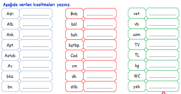 4.Sınıf Türkçe Kısaltmalar-1