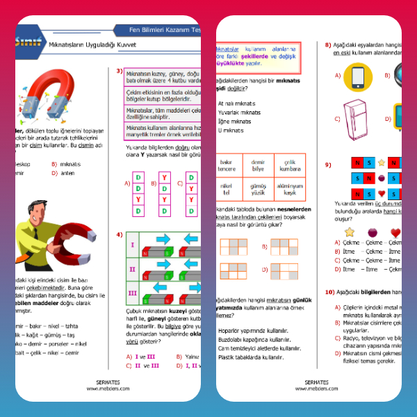 4. Sınıf Fen Bilimleri Mıknatısların Uyguladığı Kuvvet Kazanım Testi