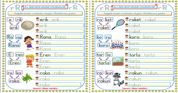 1. Sınıf İlk Okuma Yazma R-r Sesi Çalışmaları