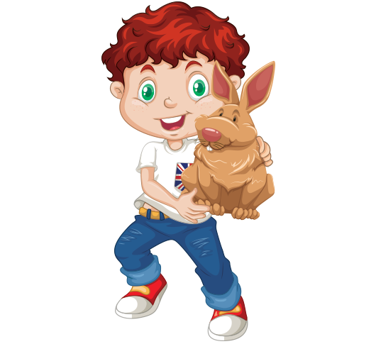 Clipart kucağında tavşan tutan kızıl saçlı erkek çocuk resmi