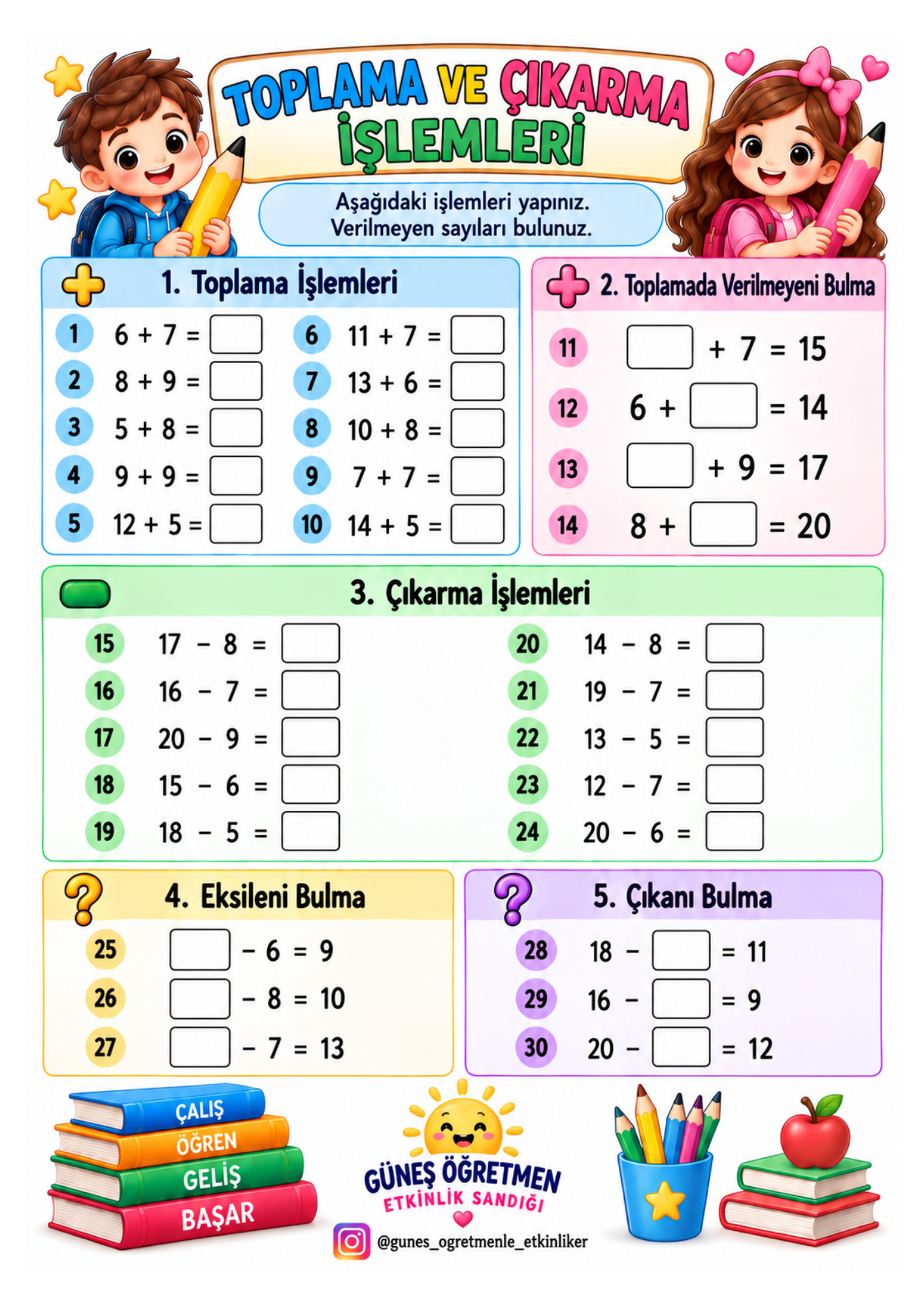 1.Sınıf Matematik Tekrar İşlem ve Problemleri
