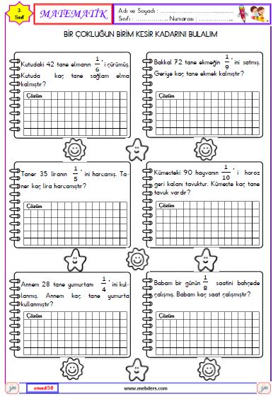 3. Sınıf Matematik Kesirler Etkinliği 14