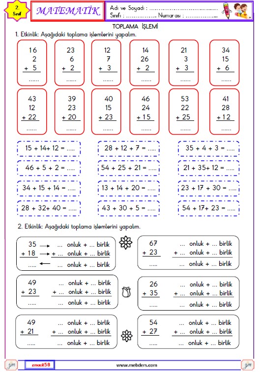 2. Sınıf Matematik Toplama İşlemi Etkinliği 3