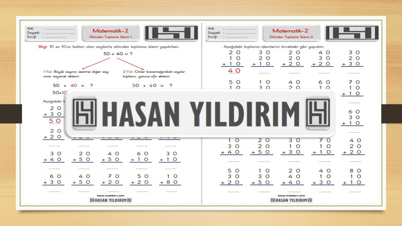 2.Sınıf Matematik Zihinden Toplama İşlemi Çalışma Sayfaları