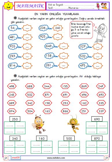 3. Sınıf Matematik  Yuvarlama  Etkinliği 3