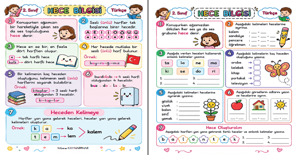 2. Sınıf Türkçe Hece Bilgisi Etkinlikleri (3 Sayfa)