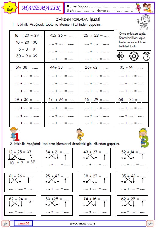 2. Sınıf Matematik Zihinden Toplama İşlemi Etkinliği 3