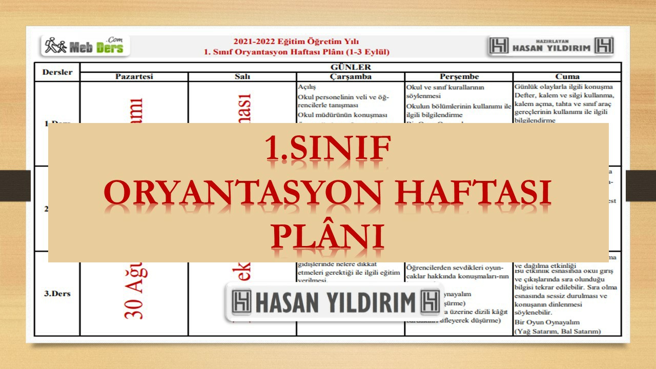 1.Sınıf Oryantasyon Haftası Plânı