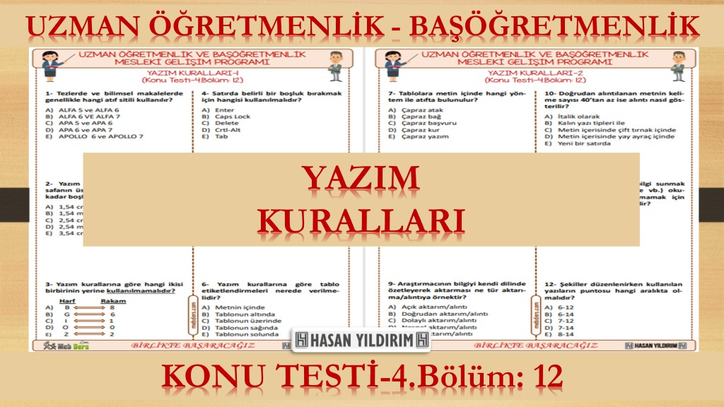 Yazım Kuralları (Konu Testi-4.Bölüm: 12)