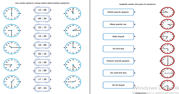 2.Sınıf Matematik Zamanı Ölçme (Saatler) Etkinliği 3