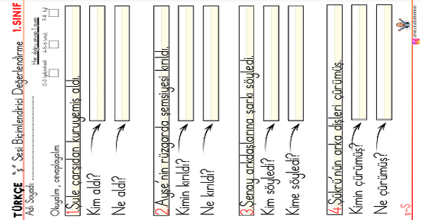 1. Sınıf İlk Okuma Yazma Ş Sesi 5N 1K Etkinliği
