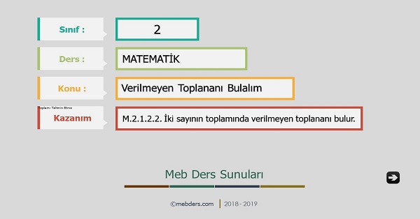 2.Sınıf Matematik Verilmeyen Toplananı Bulalım Sunusu