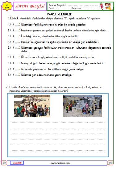 2. Sınıf Hayat Bilgisi Farklı Kültürler Etkinliği