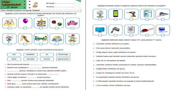 3.Fen Bilimleri Hareketli Cisimlerin Yol Açacağı Tehlikeler Etkinliği