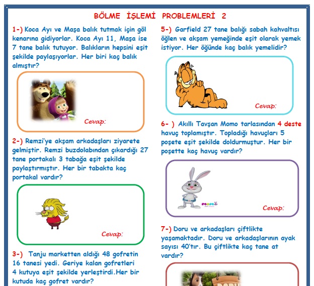 2.Sınıf Matematik Bölme İşlemi Problemleri  2