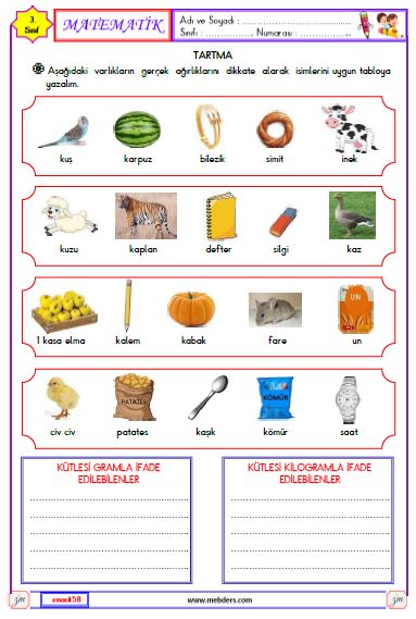 3. Sınıf Matematik Tartma Etkinliği 1