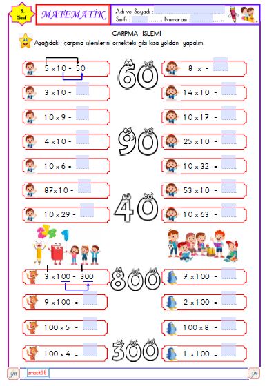 3.Sınıf Matematik 10 ve 100 ile Kısa Yoldan Çarpma işlemi 1