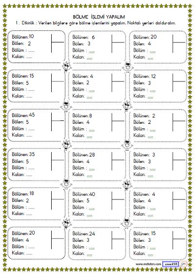 2. Sınıf Matematik Bölme İşlemi Etkinliği 2