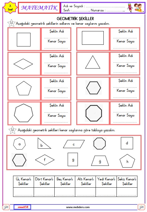 3. Sınıf Matematik Geometrik Şekiller Etkinliği 3