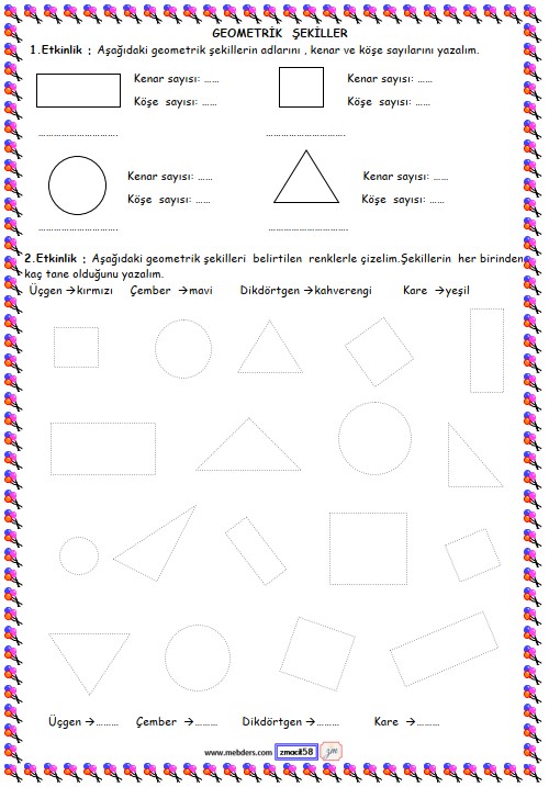 1. Sınıf Matematik Geometrik Şekiller Etkinliği 13