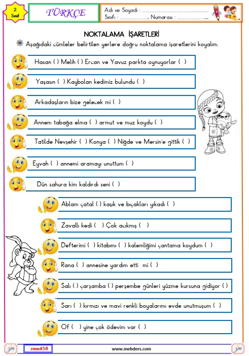 2. Sınıf Türkçe Noktalama İşaretleri Etkinliği 8