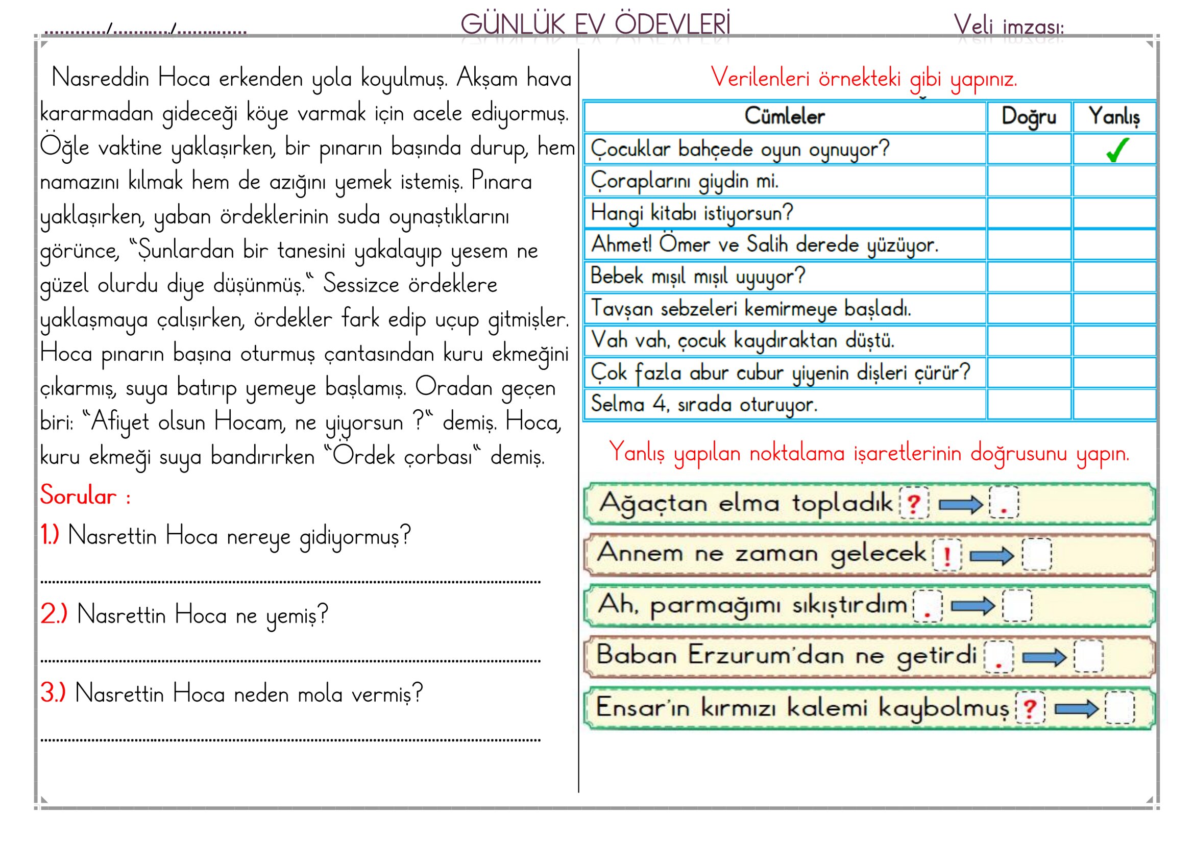 1.Sınıf - 05 Mayıs 2026 Günlük Ev Ödevleri