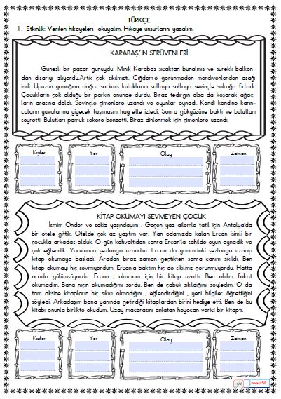 2.Sınıf Türkçe Hikaye Unsurları