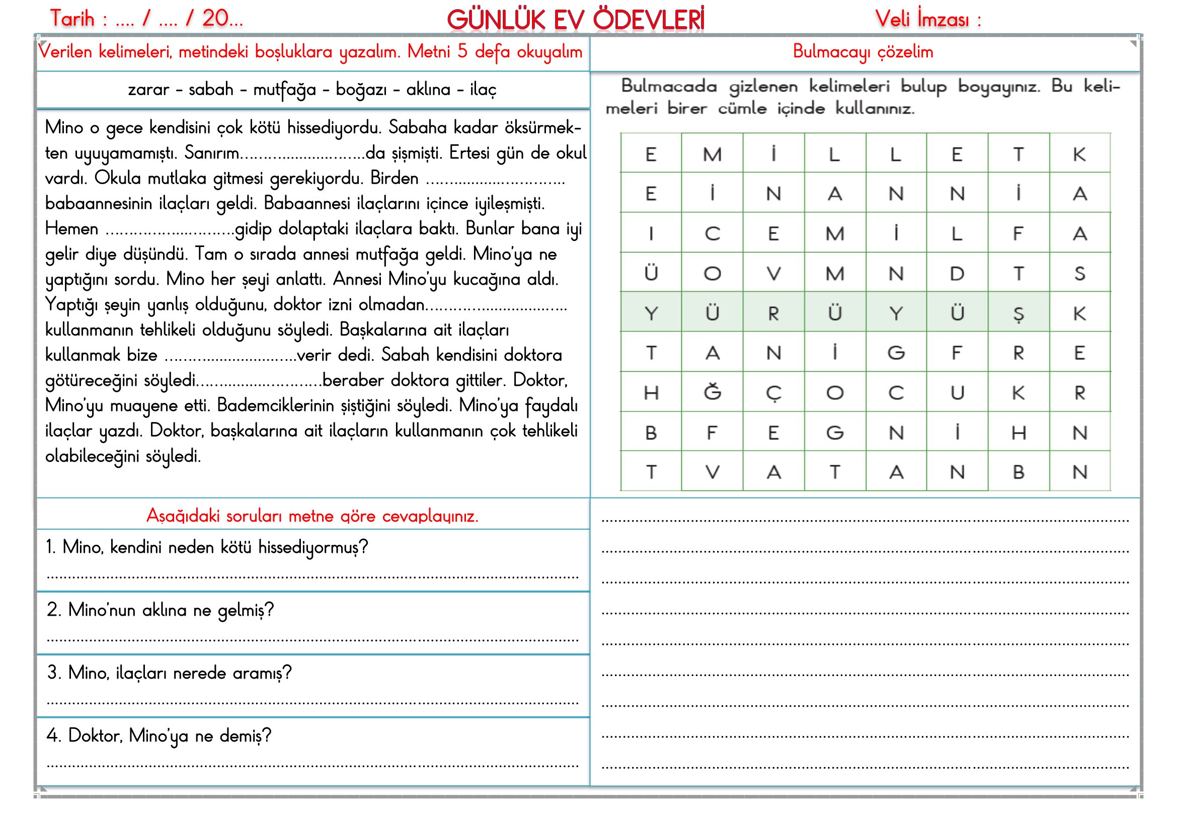 2.Sınıf - 19 Şubat 2026 Günlük Ev Ödevleri