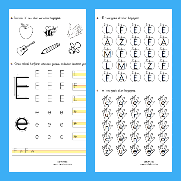 1. Sınıf İlkokuma Yazma - E Sesi Etkinliği - 1