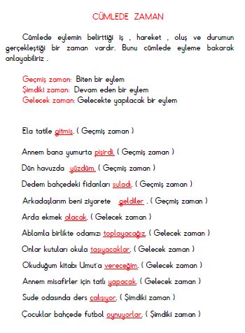 3. Sınıf Türkçe Cümlede Zaman Konu Anlatımı