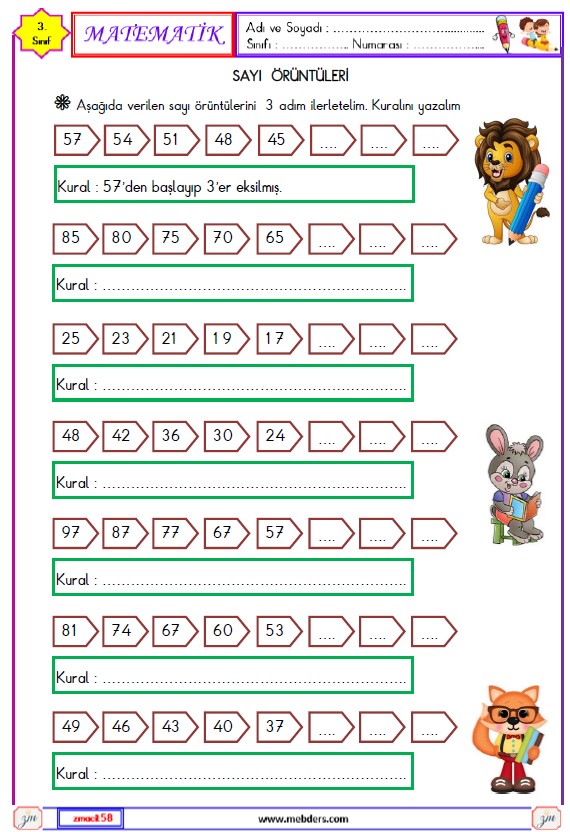 3. Sınıf Matematik Sayı Örüntüleri Etkinliği 2