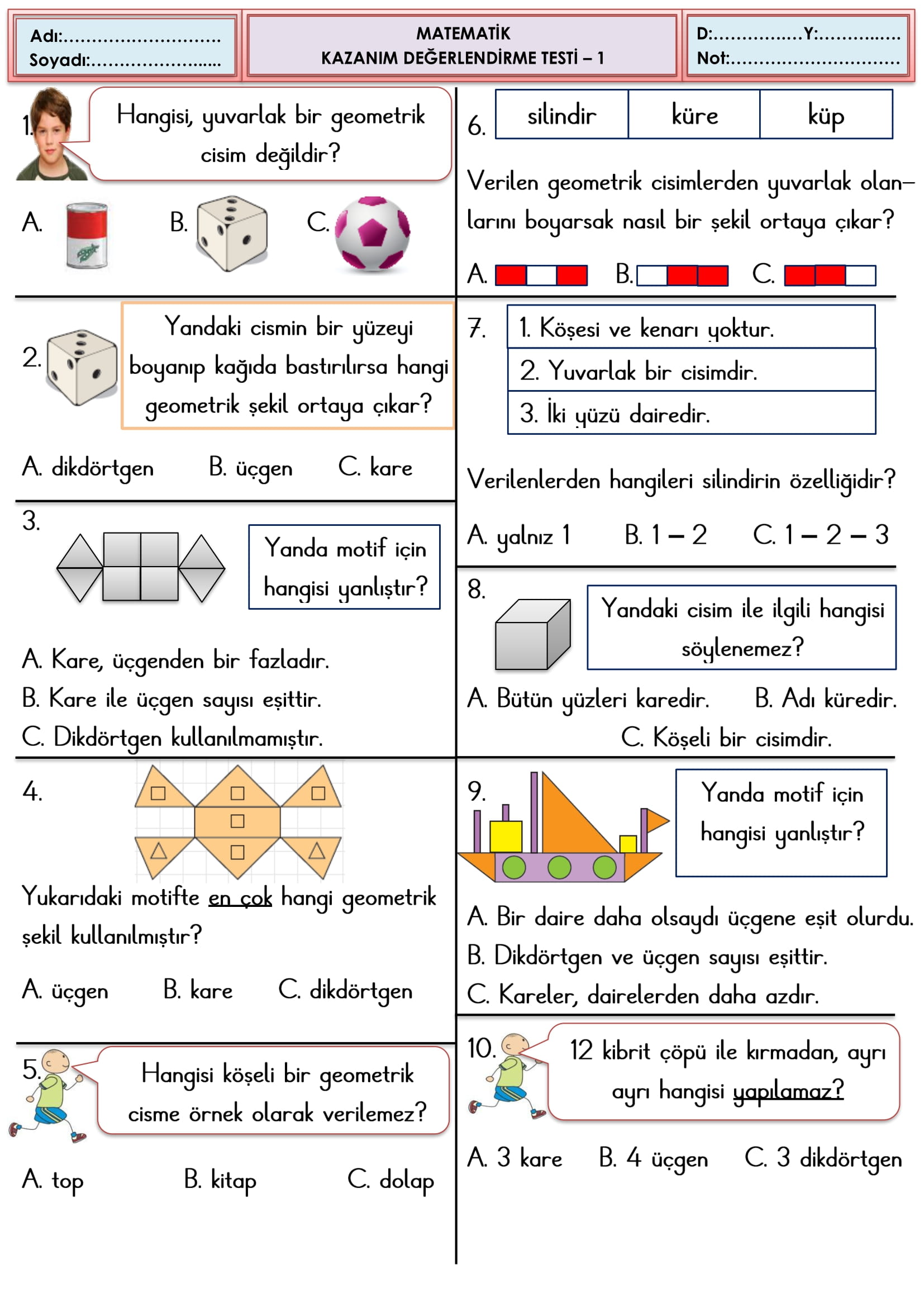 2.Sınıf Matematik Kazanım Değerlendirme Testi-1