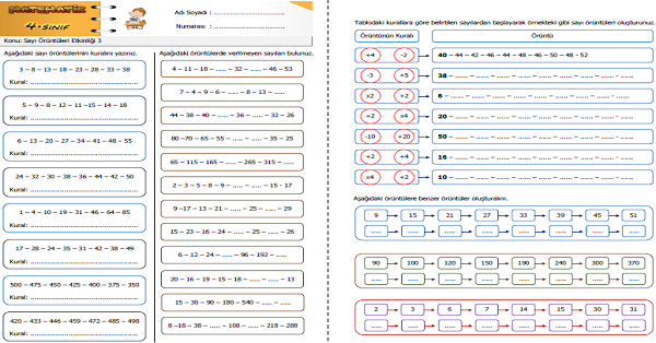4.Sınıf Matematik Sayı Örüntüleri Etkinliği 3