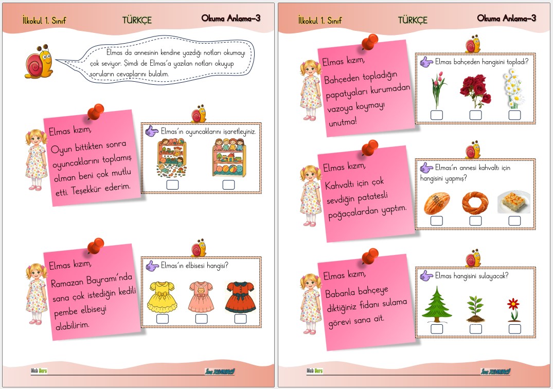 1. Sınıf Türkçe Okuma Anlama 3