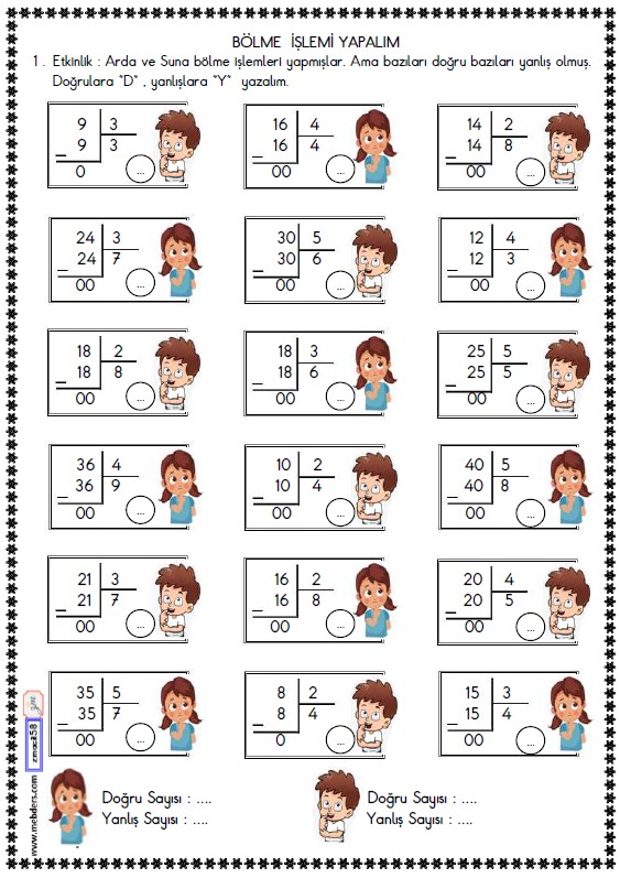 2. Sınıf Matematik Bölme İşlemi Etkinliği 10