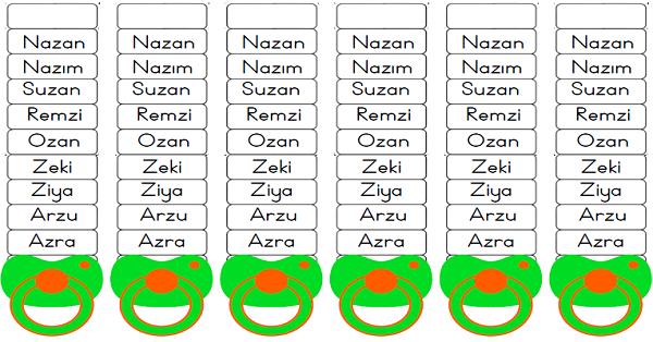 1.Sınıf İlk Okuma Yazma Z-z Sesi İnsan İsimleri Emzik Etkinliği