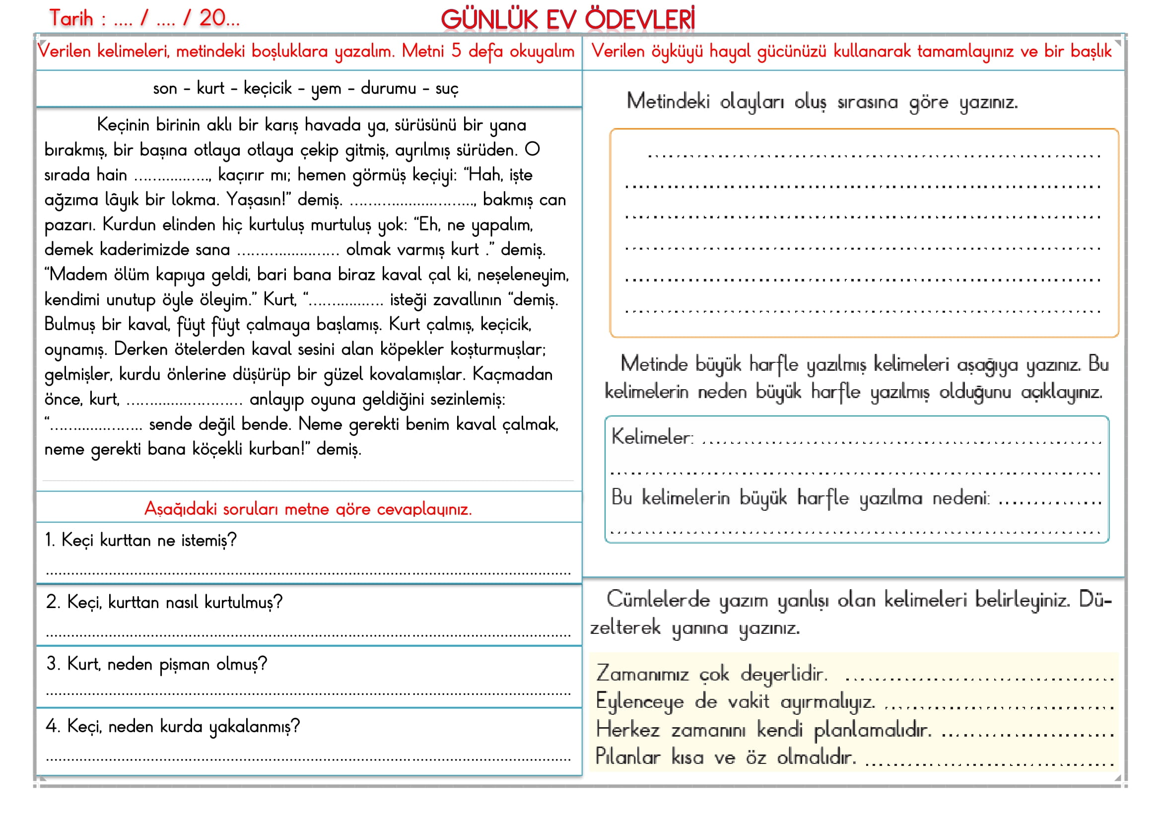 2.Sınıf 11 Haziran 2025 Günlük Ev Ödevi