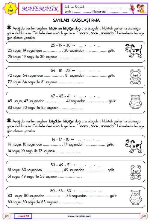 2. Sınıf Matematik Sayıları Karşılaştırma Etkinliği 3