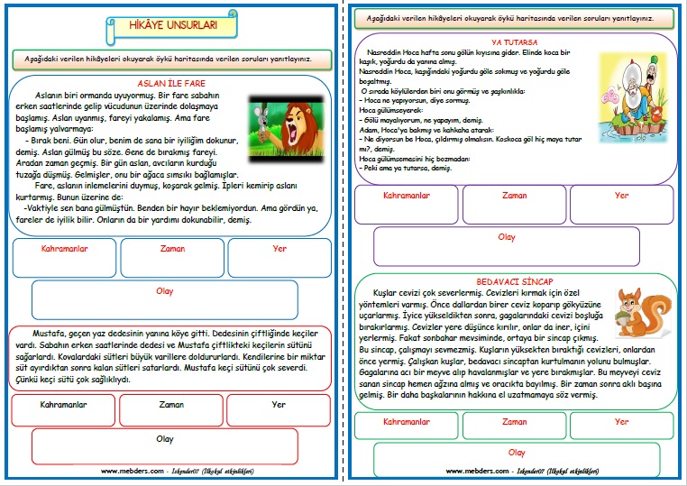 2.Sınıf Türkçe Hikaye Unsurları Etkinlik Çalışması  (4 Sayfa)