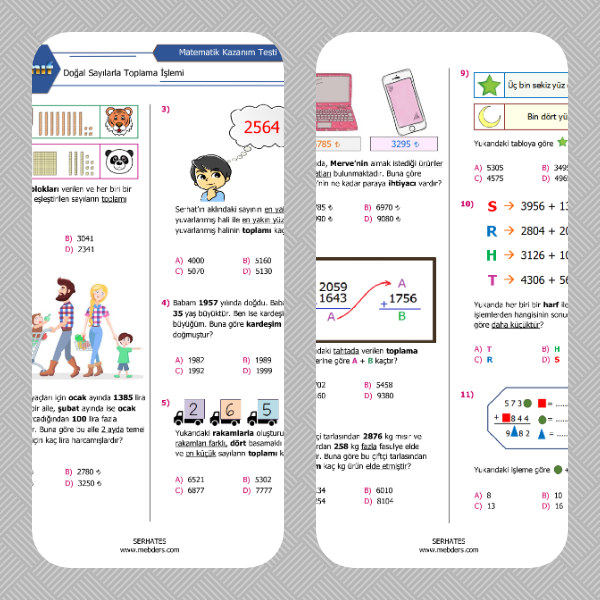 4. Sınıf Matematik Doğal Sayılarla Toplama İşlemi Kazanım Testi