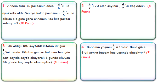 4.Sınıf Matematik Kesirlerle İlgili Problemler-3